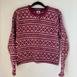 Vintage Columbia pink/white‎ geometric small Crewneck sweater with buttons